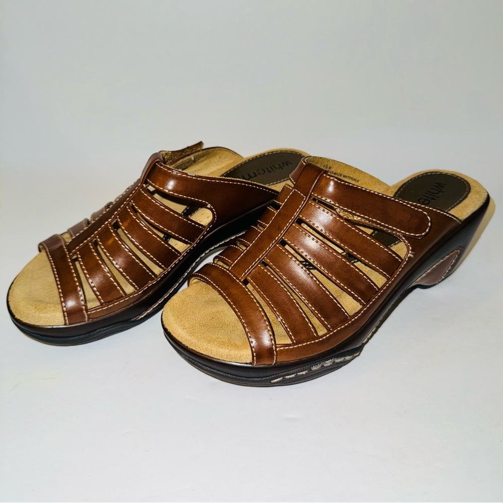 White Mt. “Valencia” Faux Leather Open Toe Platform Wedge Sandals, Sz 6.5